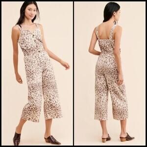 Anthropologie Current Air Sweetheart Neckline Piper Utility Jumpsuit Leopard Tan
